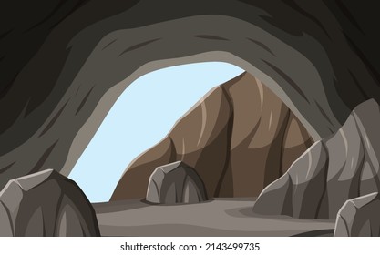 Natural underground hole cave illustration