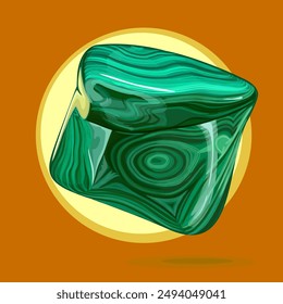 Natural untreated malachite gem. 
Vector illustration of green malachite ornamental stone with rich color and shine. Malachite, with its exquisite green hues and mesmerizing patterns, is coveted piece