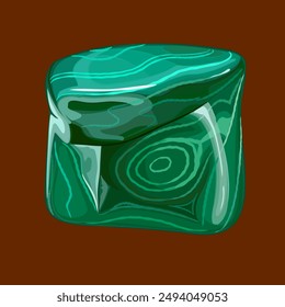 Natural untreated malachite gem. 
Vector illustration of green malachite ornamental stone with rich color and shine. Malachite, with its exquisite green hues and mesmerizing patterns, is coveted piece