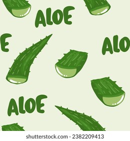 Natural Vector Aloe vera illustration with Aloevera hand drawn lettering.