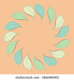 Natural vector frame. Color linear leaves. Template for greeting card, invitation, poster