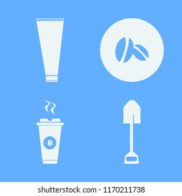 natural vector icons set. with coffee beans, cream tube, shovel and hot coffee in set
