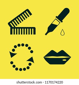 natural vector icons set. with dropper pipette, combs, lips and recycle sign in set