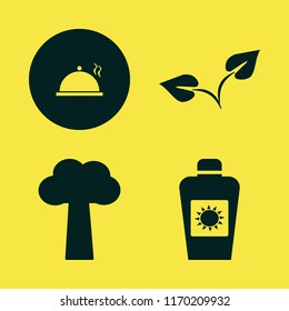 natural vector icons set. with sprout, sun oil, proper meal and tree in set