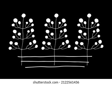 ilustración vectorial natural con plantas y líneas. fondo negro y blanco