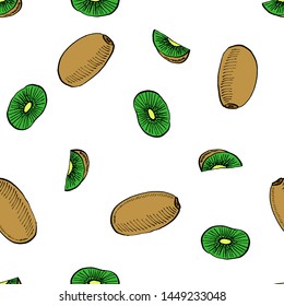 Natural vector kiwi slices pattern for wrapping, craft, textile