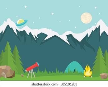 Natural vector landscape. Summer camping. vector illustration in flat design