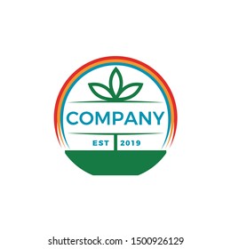 
natural vector logo with the concept of plants, pots and rainbows
