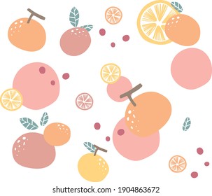 Natural vector pattern with lemon, peach, apricot, plum and orange. It's suit for background on wallpapers, art prints, postcards and textiles. It's fresh and created in bright colored design.