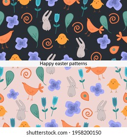 natural vector pattern. Seamless. with rabbits and flowers