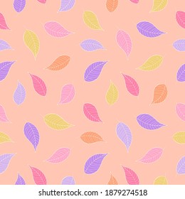 Natural vector seamless pattern. Cute colored leaves. Design for packaging, covers, boxes, postcards.