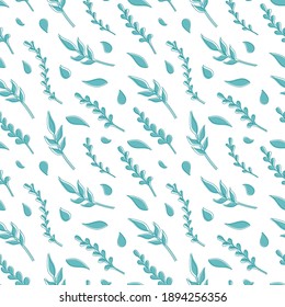 Natural vector seamless pattern leaves green elements on white background. Template for the design of wallpaper, tiles, fabrics and dishes