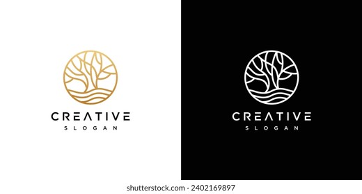 Logotipo de árbol vectores naturales Árbol de oro, plantilla de diseño de naturaleza y crecimiento