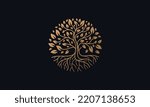 Natural Vector Tree Logo Illustration Nature Tree Golden Roots and Growth Design Template