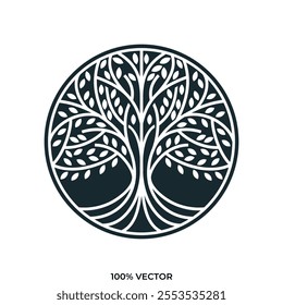 Natural Vector Tree Logo Illustration, Nature Tree Roots and Growth Design Template