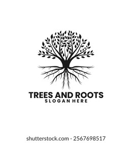 Natural Vector Tree logo vector. Tree and roots logo illustration. Tree of life logo design inspiration