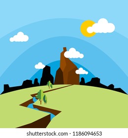 natural vectors, trees, rivers, clouds, sun, canyons and rock hills