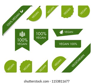 natural vegan tag ribbon and badge green color. banner and label vector design.