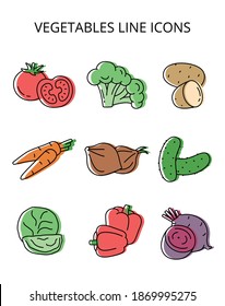natural vegetables. set of vector icons in flat style