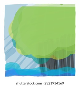 natural view of forest, tree, sea and beach abstract vector illustration