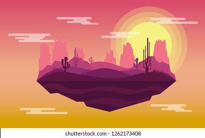 Natural view of isolate desert in countryside floating on the rocky island with sunshine 