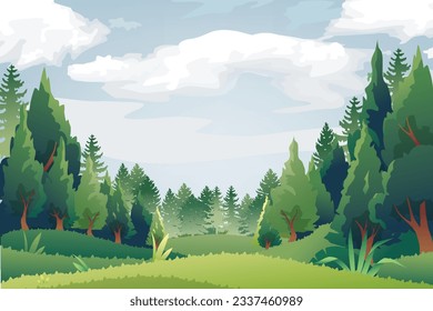 Vista natural: el paisaje con bosque y montañas en verano 