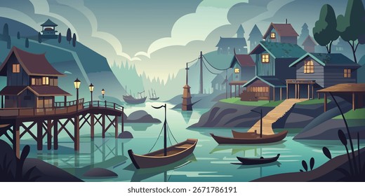 Natural view landscape scene vector 