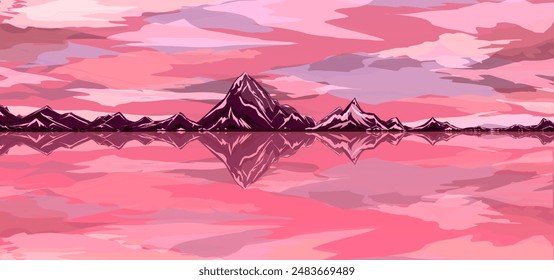 natural view of mountains in the ocean with a twilight sky in the background