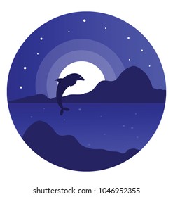 
Natural view of night time with ocean and dolphin
