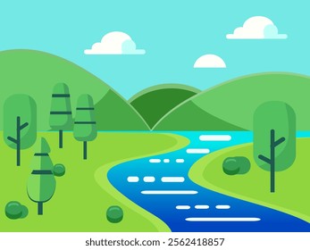 natural view rever trees hills vector