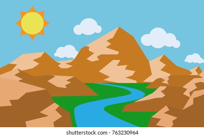 Natural view of river wit hot mountain Andy stone rock mountain in summer sunshine with some cloud for wallpaper or background