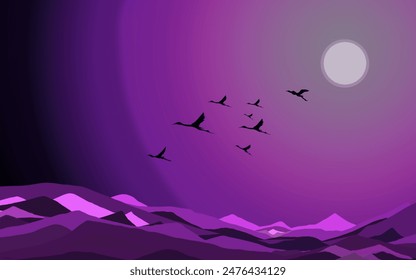 natural views of mountain hiking with a purple twilight background