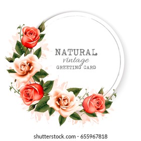 Natural vintage greeting card with a beautiful flowers. Vector.