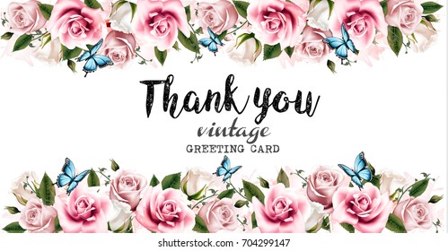 Natural vintage greeting frame with colorful flowers and butterfly. Vector.