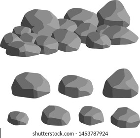 Natural wall stones and grey rocks. Element of forests, mountains and caves with cobblestone.