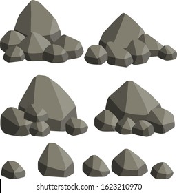 Natural wall stones and grey rocks. Element of forests, mountains and caves with cobblestone. Cartoon flat illustration