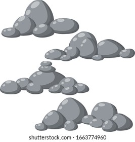 Natural wall stones and smooth and rounded grey rocks. Cartoon flat illustration. Element of forests, mountains and caves with cobblestone