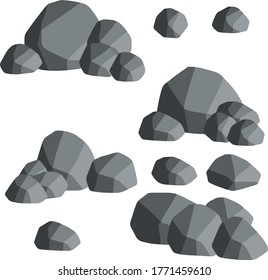 Natural wall stones and smooth and rounded grey rocks. Cartoon flat illustration. Element of forests, mountains and caves with cobblestone