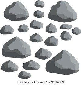 Piedras de pared naturales y rocas grises lisas y redondeadas. Elemento de montañas y cuevas con adoquín.