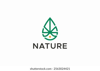Natural Water Drop and Leaf Abstract Sign Symbol Logo Minimalist Concept Brand Identity