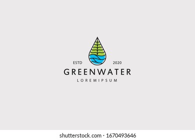 natural water drop logo. Modern outline design illustration of natural water drops, leaf green or chlorophyll. Vector art line icon template