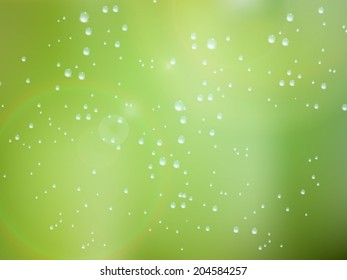 Natural water drops on glass with green background. plus EPS10 vector file