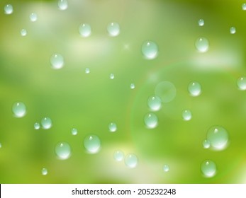 Natural water drops on glass with green background. plus EPS10 vector file
