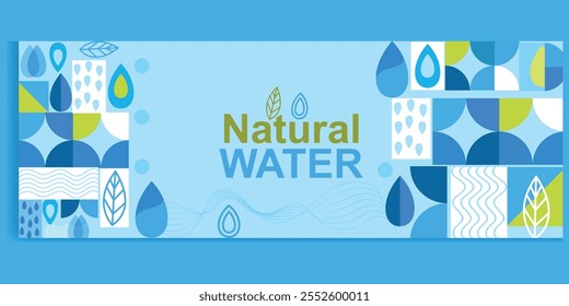 Agua natural, Anuncio Horizontal geométrico en Vector de estilo plano