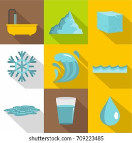 Natural water icon set. Flat style set of 9 natural water vector icons for web design