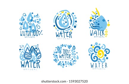 Natural Water Label or Badge Design Vector Set