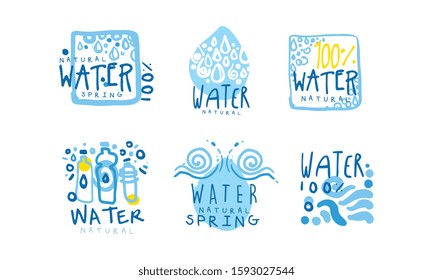 Natural Water Label or Badge Design Vector Set