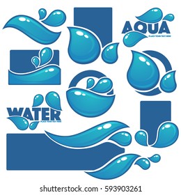 natural water, vector labels and stickers templates with aqua drops and banners