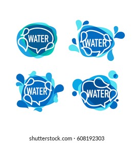 natural water, vector logo, labels and stickers templates with aqua drops