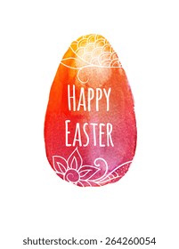 Natural Watercolor Easter Egg Greeting Card with Floral Ornaments 